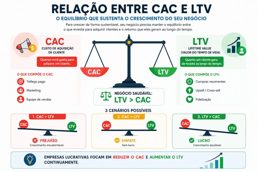 LTV e CAC - Proporção ideal LTV CAC infográfico empreendedorismo digital