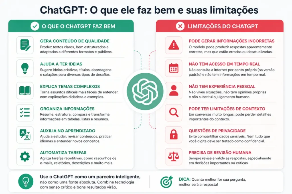 ChatGPT para negócios vantagens e limitações infográfico