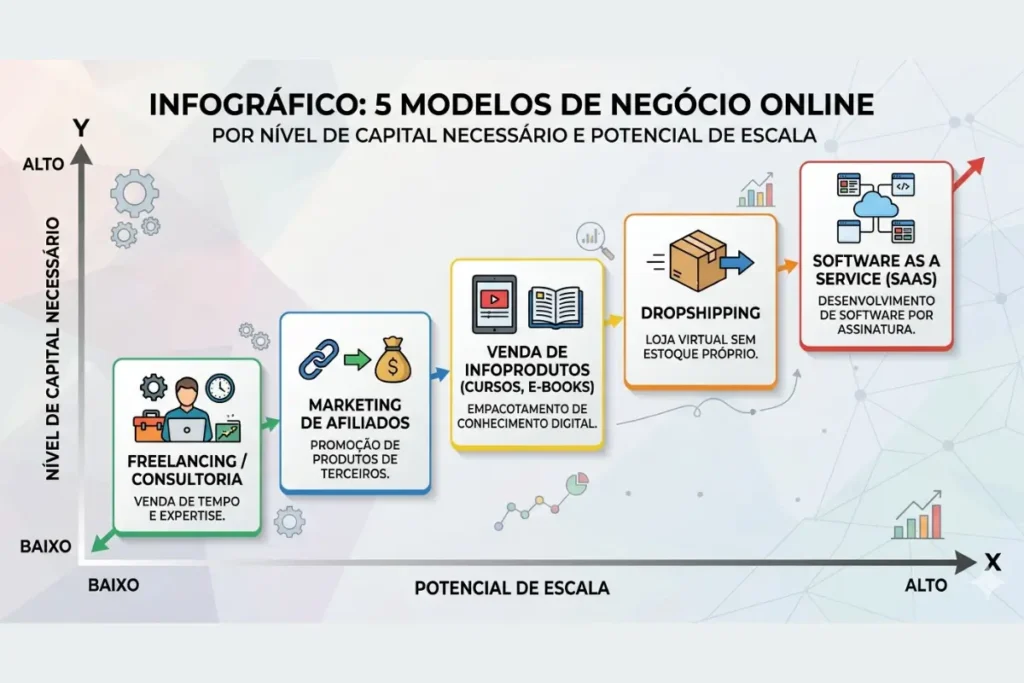Modelos de negócio online comparação iniciantes